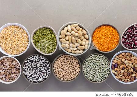 Different types of legumes in bowls Different types of legumes in bowls 74668836