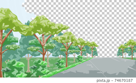 森の中の道路イラストのイラスト素材
