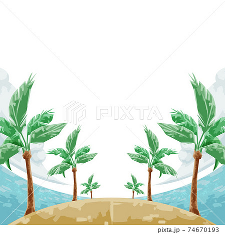 海沿いの道路とヤシの木の風景イラストのイラスト素材 海沿いの道路とヤシの木の風景イラストのイラスト素材