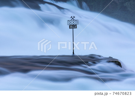 Metal sign in the Rhine Falls, Neuhausen am Rheinfall, Canton Schaffhausen, Switzerland 74670823
