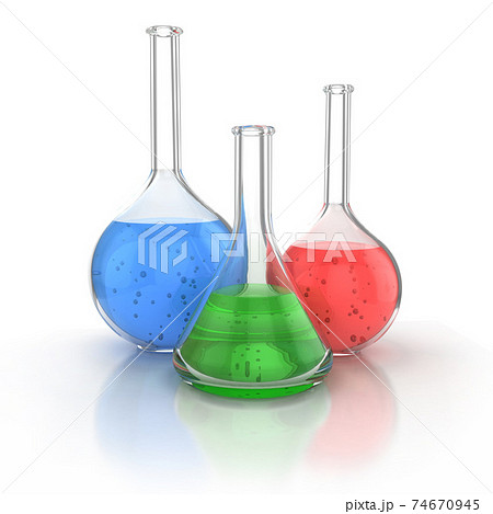 Laboratory glassware filed with liquid over the white background 3d illustration Laboratory glassware filed with liquid over the white background 3d illustration 74670945