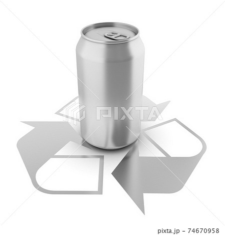 aluminum can over recycle sign 3d rendering aluminum can over recycle sign 3d rendering 74670958