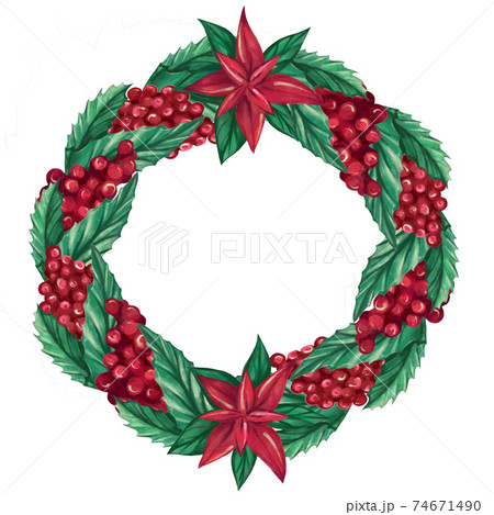 Decorative round Christmas wreath made of cranberry berries 74671490