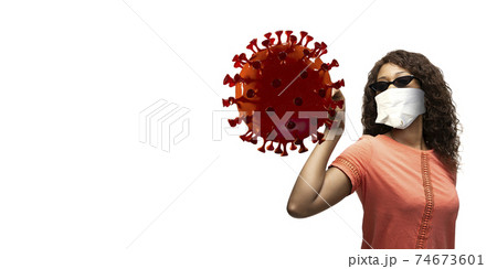 Woman in protective face mask isolated on white studio background. New rules of COVID spreading prevention 74673601
