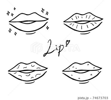 唇や口の白黒アニメイラストイメージのイラスト素材
