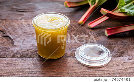 Rhubarb jam for healthy breakfast 74674401