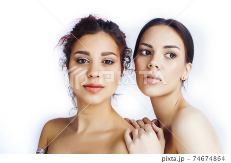 young pretty multiethnic woman posing together cheerful isolated on white background, asian and caucasian diversity in people, cosmetic concept young pretty multiethnic woman posing together cheerful isolated on white background, asian and caucasian diversity in people, cosmetic concept 74674864