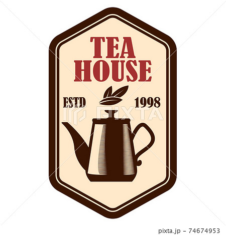 Tea shop emblem template. Design element for logo, label, sign, poster, flyer. Vector illustration 74674953