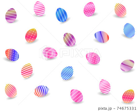 Easter eggs with shadow isolated on white background. Happy Easter background. Set of colorful eggs with a pattern. Vector illustration 74675331