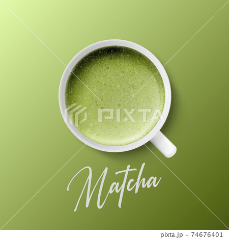 Vector 3d Realistic Ceramic White Porcelain Ceramic Coffee Mug, Cup Closeup Isolated on Green Background. Green Milk Foam Matcha. Design Template. Top View Vector 3d Realistic Ceramic White Porcelain Ceramic Coffee Mug, Cup Closeup Isolated on Green Background. Green Milk Foam Matcha. Design Template. Top View 74676401