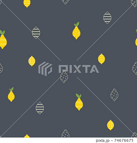 Lemon summer fruit seamless pattern on dark background. 74676675