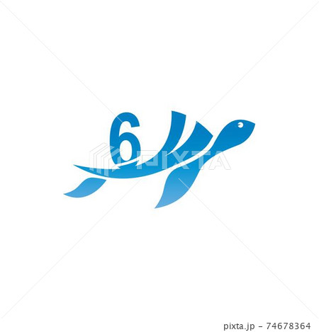 Sea turtle icon with number 6 logo design illustration Sea turtle icon with number 6 logo design illustration 74678364