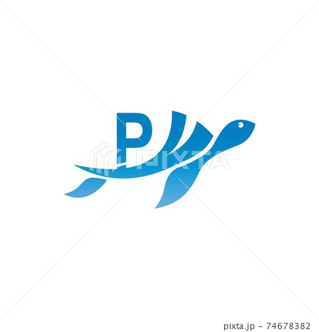 Sea turtle icon with letter P logo design illustration 74678382