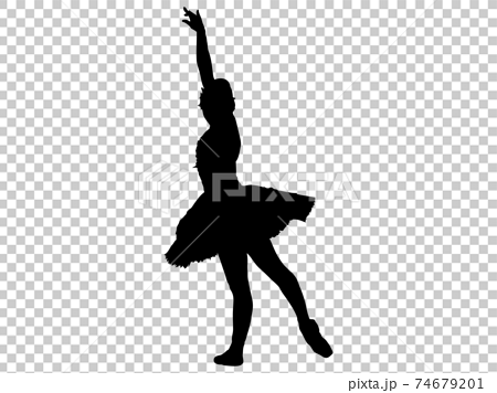 片手を上げてポーズを取るバレエダンサーのシルエットのイラスト素材