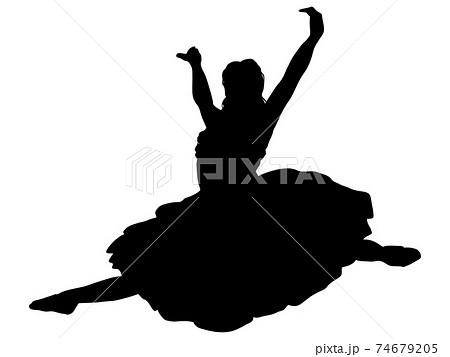 両手を広げてジャンプするバレエダンサーのシルエットのイラスト素材