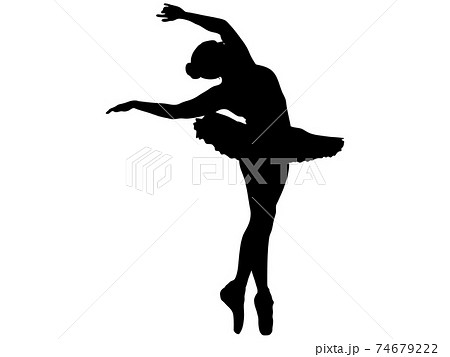 体を反らして踊るバレエダンサーのシルエットのイラスト素材