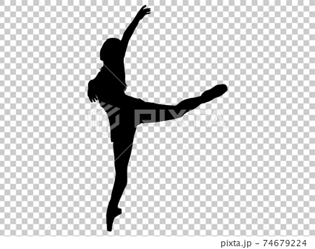 片足立ちでポーズを取るバレエダンサーのシルエットのイラスト素材