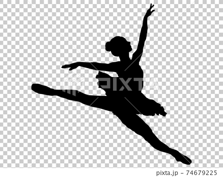 ジャンプするバレエダンサーのシルエットのイラスト素材