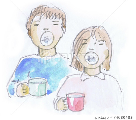 うがいをする子供のラフスケッチ うがいをする子供のラフスケッチ 74680483