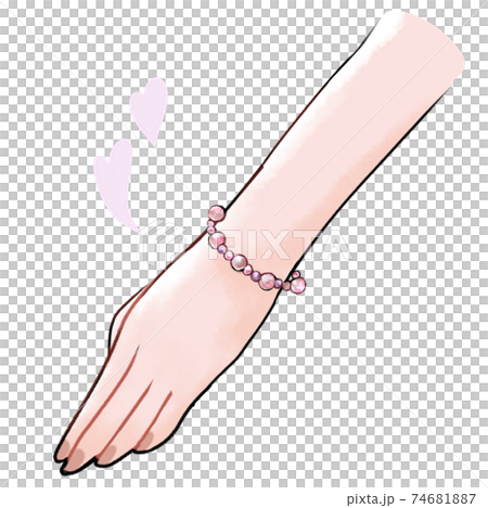イラスト素材：パワーストーンブレスレットの左手 ピンク 74681887