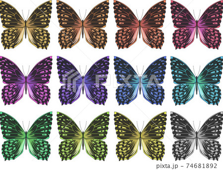 サトキマダラヒカゲ　カラフル　セット　イラスト 74681892