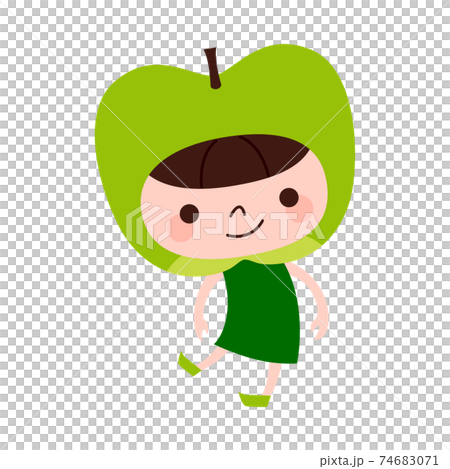 Ao apple character. A girl wearing a fruit green apple headgear. 74683071