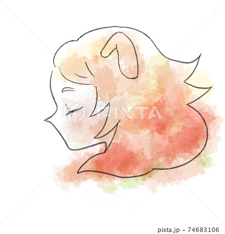 赤髪の目を閉じている横顔の女性の星座イラストしし座のイラスト素材