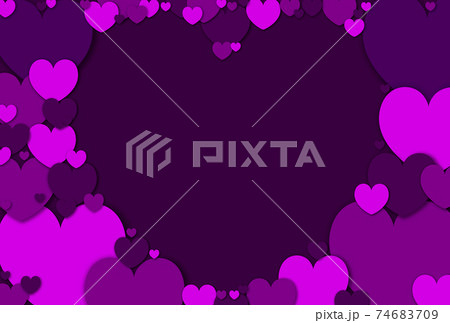 母の日素材 大小の桃/紫色ハートで形作られたクラフトっぽいハート形フレーム 横 他色有り 74683709