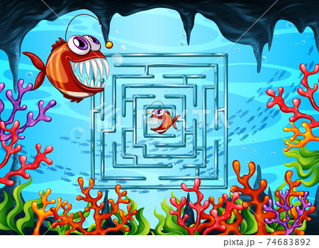 Maze game in the underwater theme template Maze game in the underwater theme template 74683892
