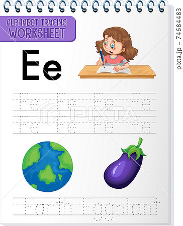 Alphabet tracing worksheet with letter and vocabulary 74684483