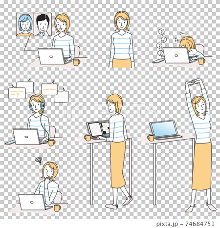 Various young women teleworking at home Various young women teleworking at home 74684751