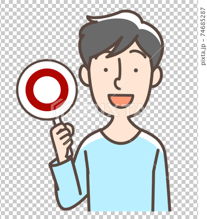 一個男人拿著一個圓形的鈔票 74685287