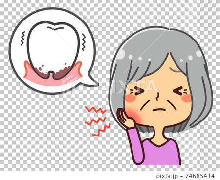 シニア女性　歯周病　イラスト 74685414
