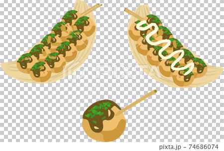 可愛いたこ焼きセットのイラスト素材 可愛いたこ焼きセットのイラスト素材
