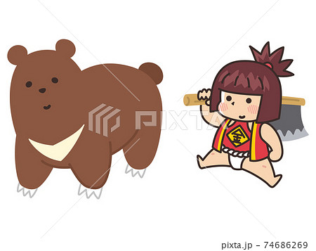 金太郎と熊 日本昔話のイラスト素材 [74686269] - PIXTA