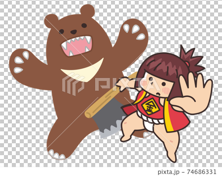 金太郎と熊 日本昔話のイラスト素材
