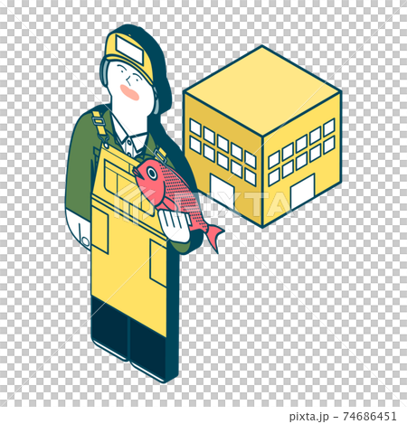 Illustration of working woman_fish market 74686451