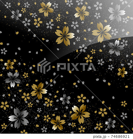 桜の花を表現した金銀の蒔絵 黒い背景のイラスト素材