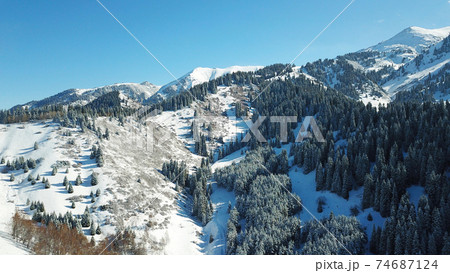 Snow forest in the mountains, above the clouds. Snow forest in the mountains, above the clouds. 74687124