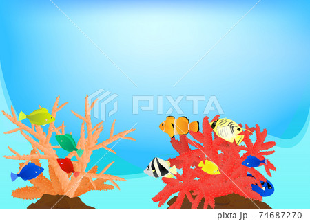 綺麗な珊瑚と熱帯の魚のアクアリウムのイラスト素材
