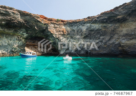 Boats at Blue Lagoon of Comino, Malta 74687967