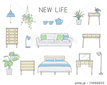 New Life 新生活 インテリア 家具 イラストセットのイラスト素材