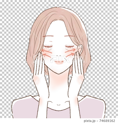 中年女人舉起她的臉 74689162