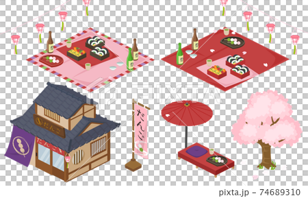 矢量圖的櫻花觀賞集（等距，等距） 74689310