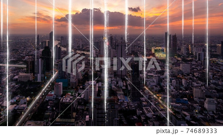 Smart digital city with globalization abstract graphic showing connection network 74689333