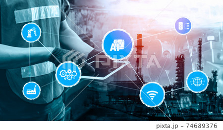 Industry 4.0 technology concept - Smart factory for fourth industrial revolution Industry 4.0 technology concept - Smart factory for fourth industrial revolution 74689376