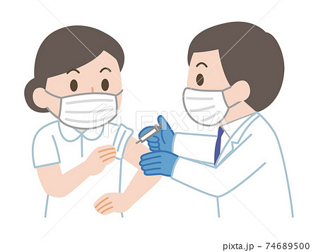 ワクチン接種を受ける医療従事者の女性のイラスト素材