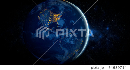 Planet earth globe view from space showing realistic earth surface and world map Planet earth globe view from space showing realistic earth surface and world map 74689714