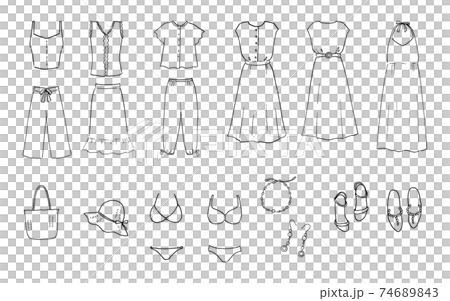 Ladies fashion summer icon line art set Ladies fashion summer icon line art set 74689843