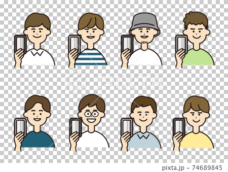 男性 携帯 バストアップ セットのイラスト素材